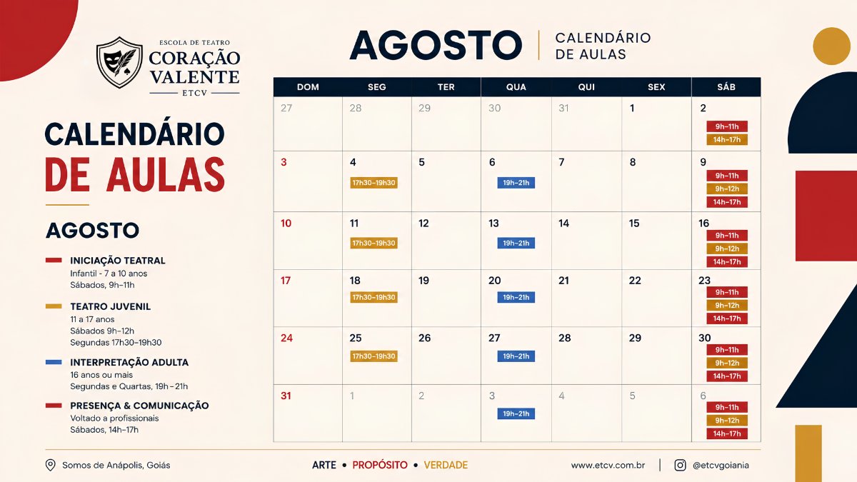 Calendário de atividades do mês